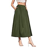 Womens Flowy Maxi Skirt Summer Elastic High Waist Long Skirts Casual A-Line Skirt with Pockets