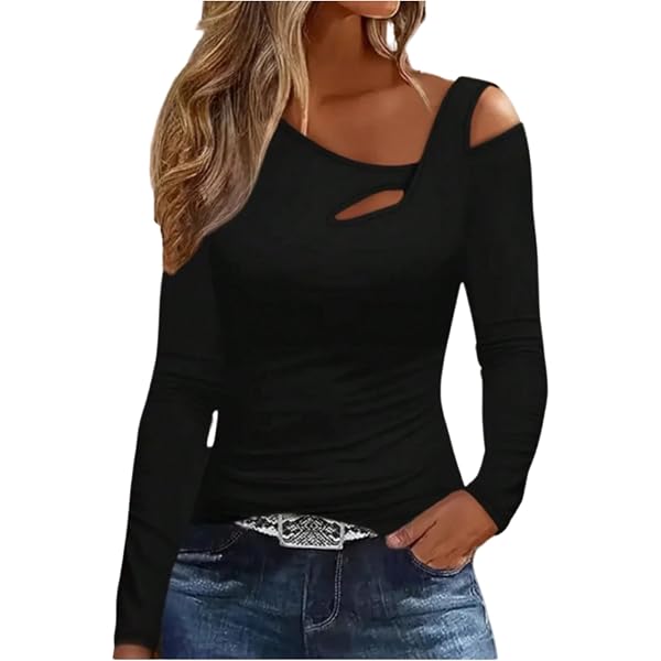 SOLY HUX Women's Cut Out T Shirt Cold Shoulder Long Sleeve Tee