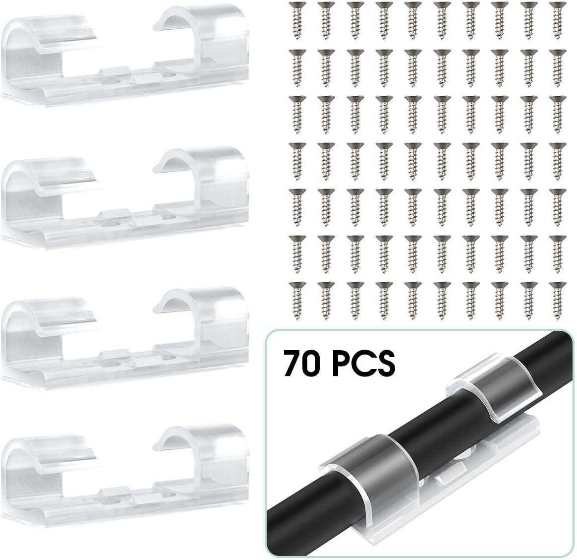 AGPTEK 70PCS Strong SelfAdhesive Cable Tidy Clips for Home, Office
