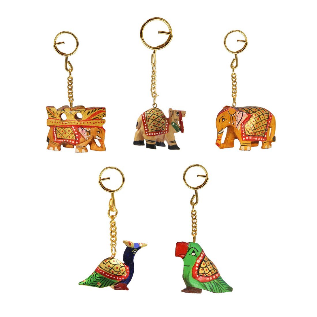 key ring carved in solid wood set of 5 pc by handicrafts paradise