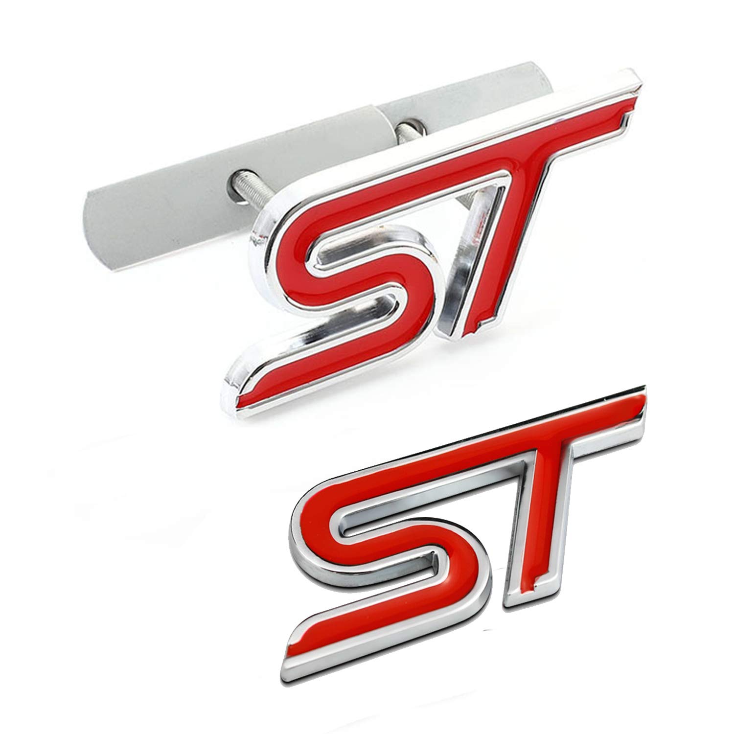 HUAYT® 2 x Alloy ST Grille Logo &ST Boot Emblem, Rear Badge, Boot, Wing, Badge, Car Decorations, Compatible with Fiesta, Focus, Mondeo