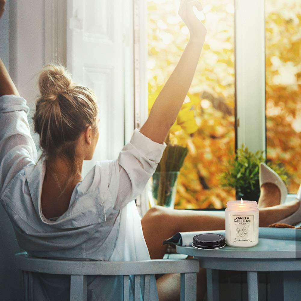 Vanilla Ice Cream and Lavender Candles for Home Scented, Aromatherapy Candle 2 pcs, Soy Wax Candle Set, Gift with Strongly Fragrance Jar Candles: Home & Kitchen