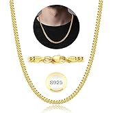 ONLVULF 18K Real Gold Plated Over 925 Sterling Silver Chain for Men, 4mm Miami Mens Cuban Link Chain Necklace, Hip-Hop & Cool Men's Chain Necklace, 16/18/20/22/24/26 Inch