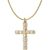 Glimebella Gold Cross Necklaces for Women,Big Cross Pendent Necklace with CZ, Large Rope Chain Choker Trendy Chunky Religion Necklace 14K Gold Plated JewelryGift for Chrismas Birthday