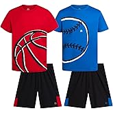 RBX Boys Shorts Set - 4 Piece Poly Interlock Soft Fleece Short Sleeve Graphic Tees and Athletic Gym Shorts for Boys