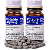 Potable Aqua Water Purification Tablets, Portable and Effective Water Purification Solution for Camping, Hiking, Emergencies, Natural Disasters and International Travel, Two 50ct Bottles, Blue
