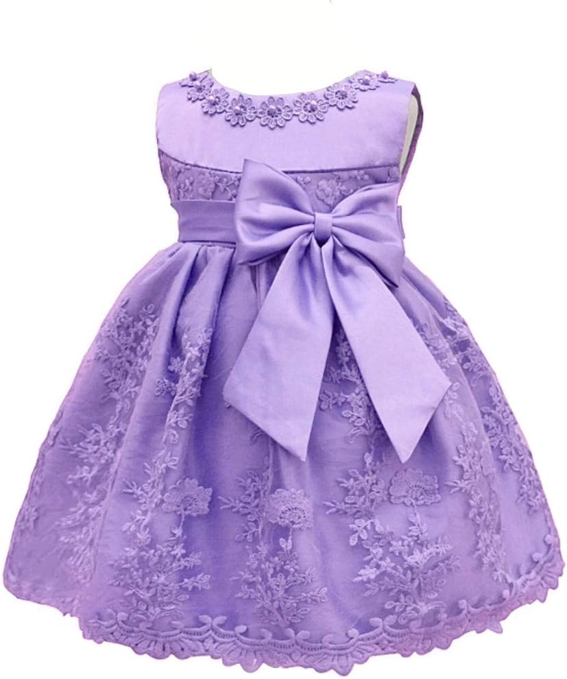 Meiqiduo Baby Girl Birthday Wedding Dress Infant Flower Girls Christening Baptism Dresses with Bowknot for NB-18months
