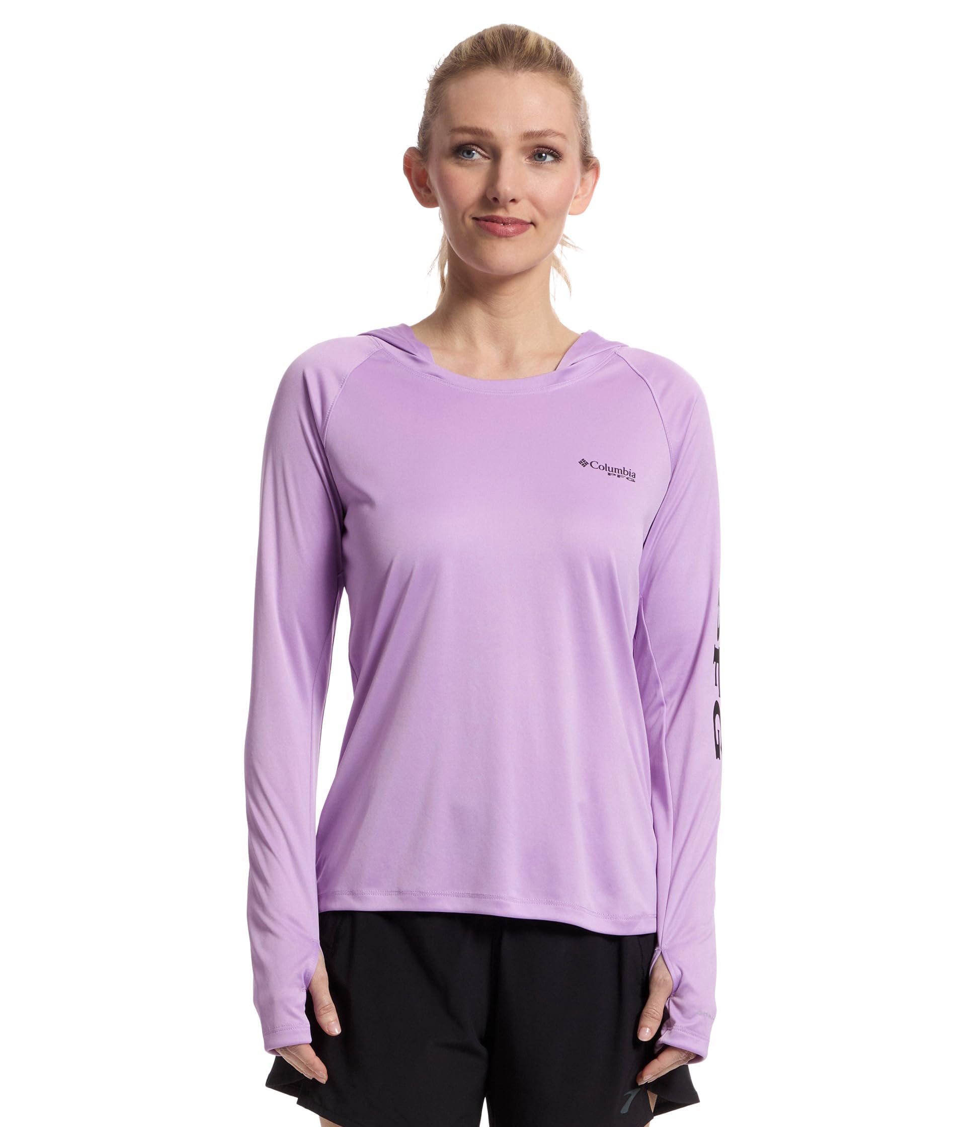 Columbia Women’s Tidal Tee Hoodie, Hydrangea/Black Logo, X-Small