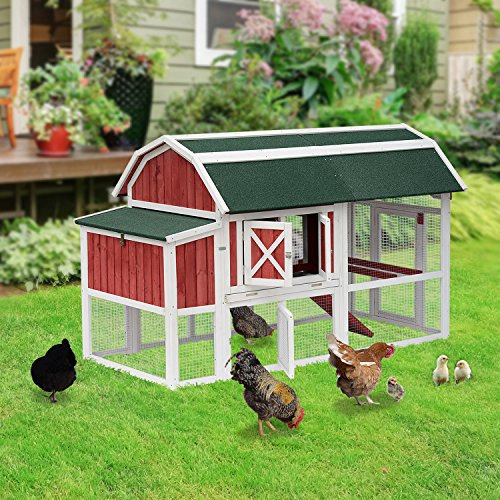 Pawhut 47 Barn Backyard Chicken Coop With Covered Run And Nesting Box