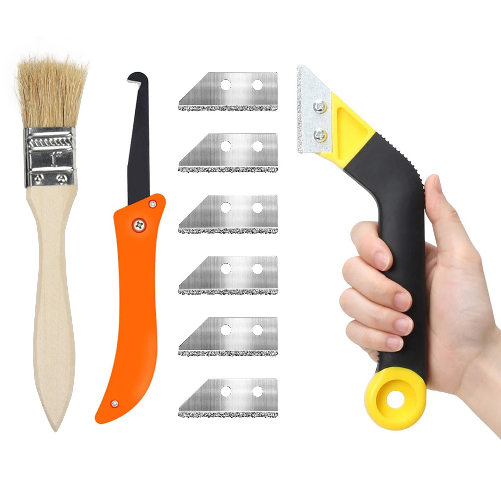 Grout Removal Tool Set - 9 Pcs Hand Saw with Angled Handle & Blades, Tile Grout Remover for Cleaning, Professional Grout Cleaner for Home Improvement