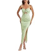 Milumia Women's Floral Print Cut Out Midi Dress Tie Front Split Thigh Summer Cami Dresses