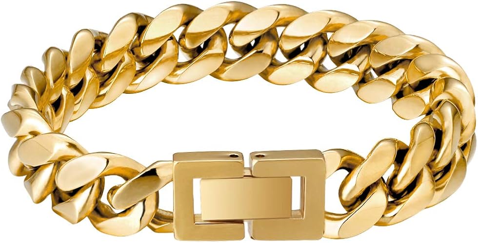Amazon Krkc Co 喜平ブレスレット マイアミキューバンブレスレット メンズ 幅12mm ステンレス 喜平 きへい 太目 4面カット Hiphop ヒップホップ ラッパー B系 アクセサリー ギフト プレゼント お祝い 誕生日 18kゴールド 7インチ ブレスレット 通販