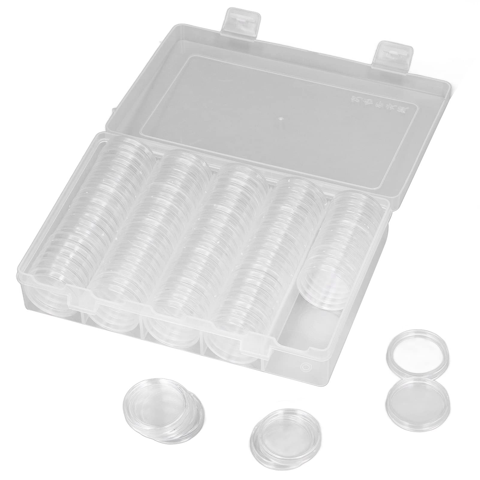 Buachois 100PCS 30mm Coin Capsules Transparent Plastic Coin Holder Case with Storage Container and Coin Pads for Coin Collection Fit 5 Sizes 17/20/25/27/30mm
