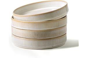 Richmount Star 8.25" Pasta Bowls, Large Dinner Bowls Set of 4, Salad Bowl Plates, Shallow Bowls for Eating, Cappuccino White