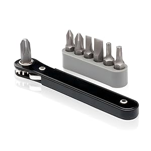 Neiko 03044A Mini Ratcheting Offset Screwdriver and Bit Set, Pocket Size Close-Quarters ,1/4-Inch Drive