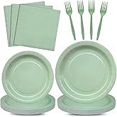 96 Pieces Sage Green Tableware Party Supplies - Elegant Light Green Disposable Dinnerware Set with Paper Plates, Napkins, and Forks for Birthdays, Weddings, Bridal Showers, Baby Showers - Serves 24