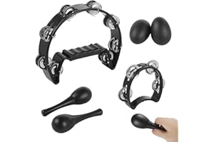Generic Tambourine with Maracas Egg Shakers Intended for Adults Youth 6 Pcs, Percussion Musical Instruments for Parties, Begi