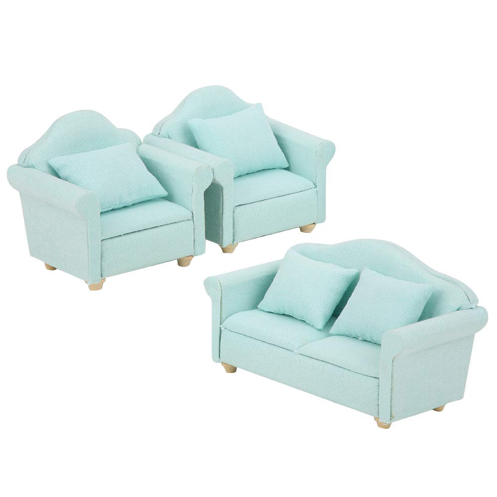 Miniature Sofa Set, Handmade Matcha Color 3Pcs with Cushion Dollhouse Furniture 1:12 Scale for Dollhouse Collectors, Miniature Enthusiasts, Home Decor Projects, DIY Crafters, Model