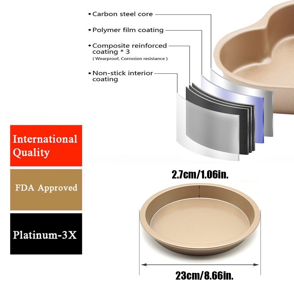 MZCH Non-Stick Quiche Tart Pan, Tart Pie Pan, Round Pizza Pan, Gold, 8 inches