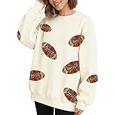 Eatbook Women Sequin Football Sweatshirt Oversized Game Day Sweatshirt Rugby Fall Graphic Crewneck Pullover Tops