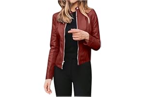 oelaio Womens Faux Leather Long Sleeve Jackets Slim Fit Cropped Motocycle Coats Long Sleeve Zip Up Y2K Fall Fashion Outwear