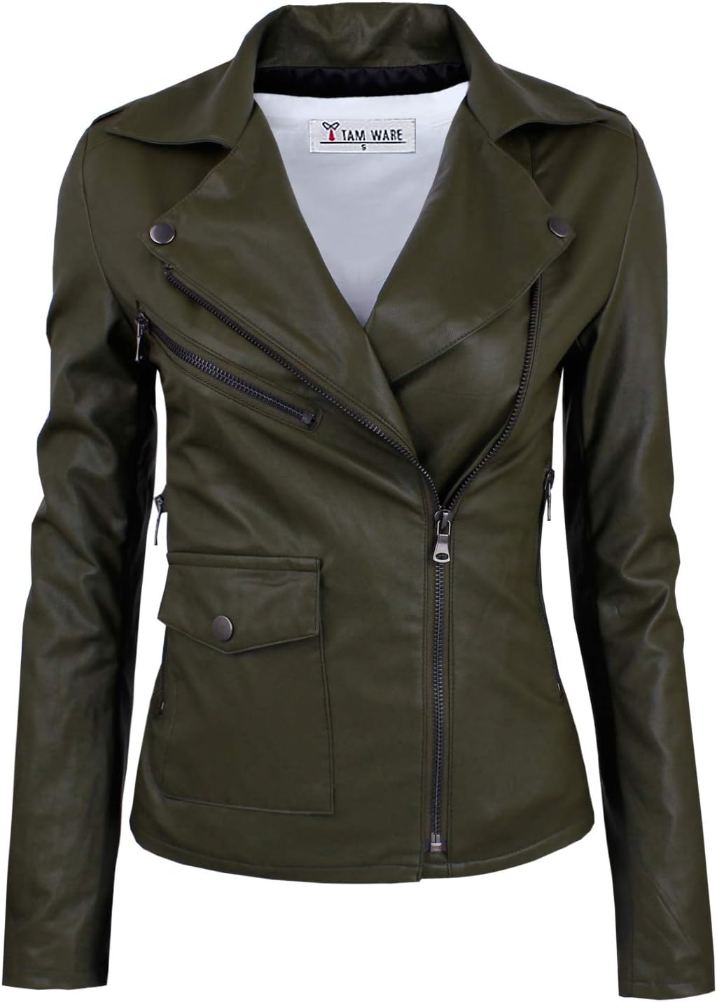 Women's Fashionable Asymmetrical Zip-up Faux Leather Jacket