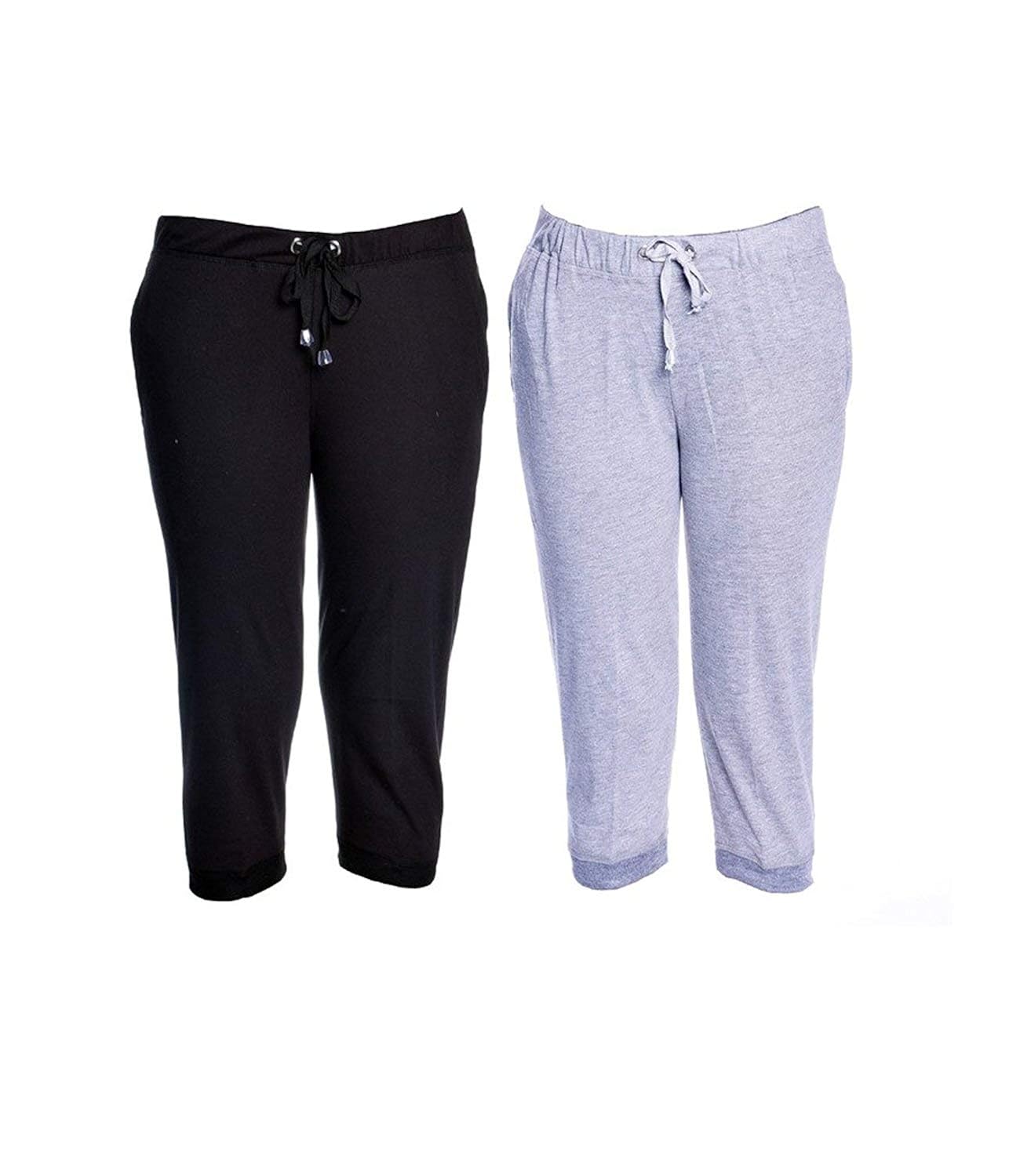 vimal black & grey melange cotton blend trackpant for women (pack of 2)