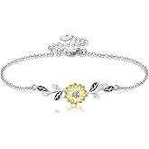 AXOMY Sunflower Bracelet 925 Sterling Silver Leaf Bracelets Yellow Flower Bracelet Chain Sunflower Jewelry Gifts for Women Mom Wife