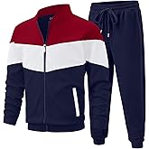 UOUA Men's Tracksuits Set Full Zip Jacket & Sweatpants 2 Piece Athletic Jogging Suits Casual Sports Color Block Outfit