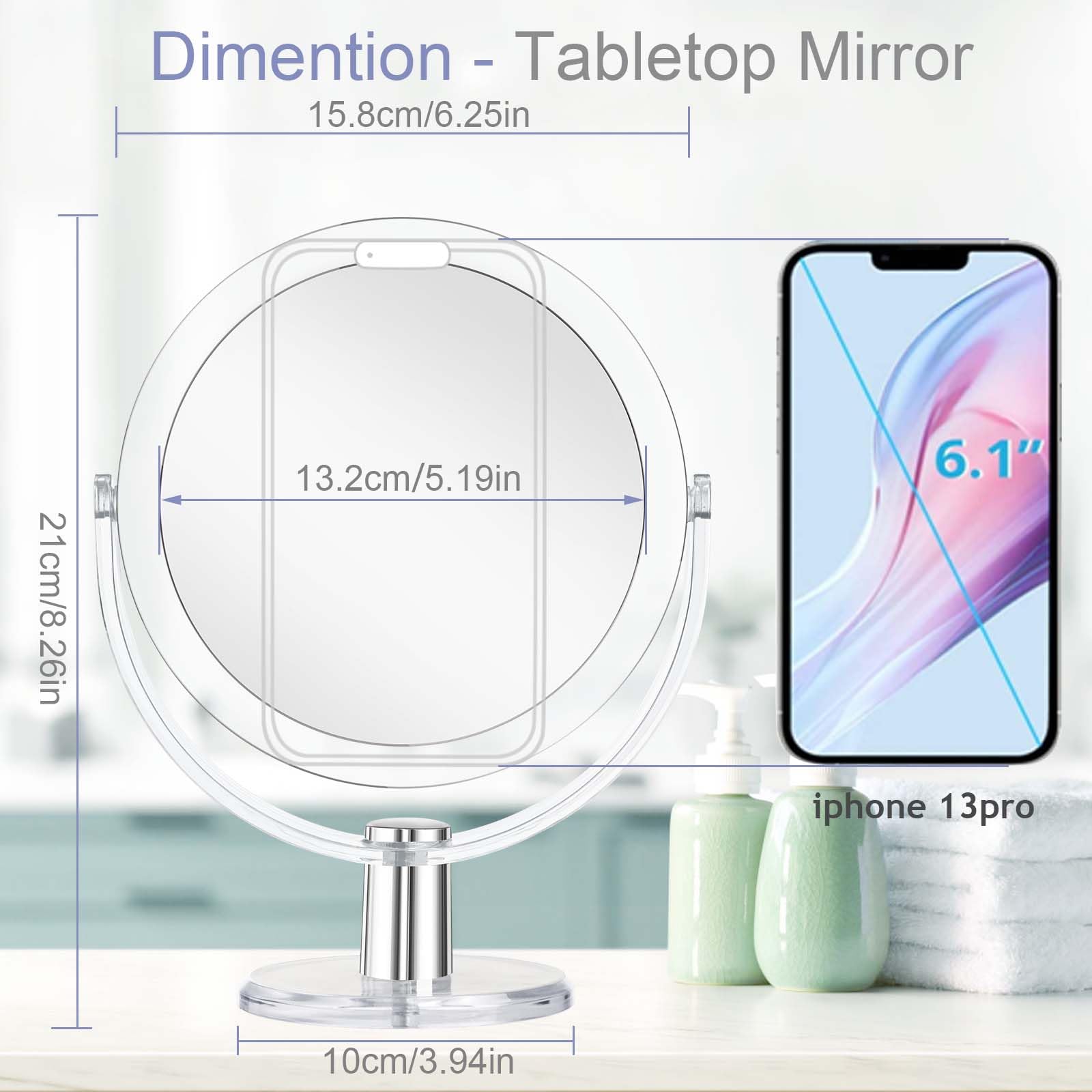 Vanity Makeup Mirror with Stand, 1X/15X Magnification Double Sided 360 Degree Swivel, Portable Table Desk Counter top Magnifying Mirror, Tabletop Bathroom Shaving Mirror, 6.25 Inch