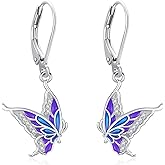 LOOVE Sterling Silver Tree of Life/Flower/Bee/Animals/Cat/Hummingbird Dangle Earrings Moonstone Turquoise Drop Leverback Earrings Jewelry Gifts