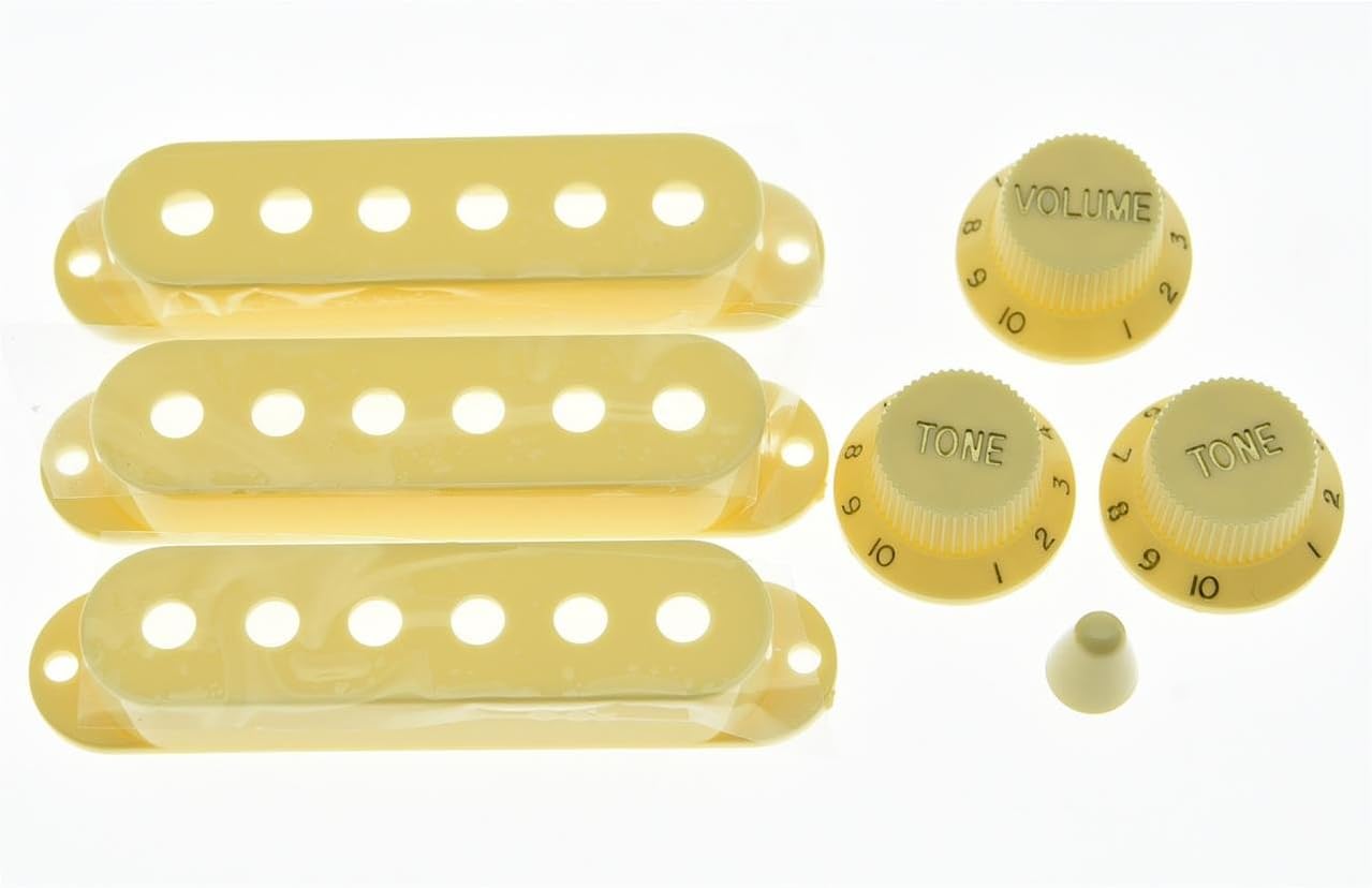 KAISH Vintage Cream ST Strat Pickup Covers Knobs and 5 Way Switch Tip Cap - Image 3