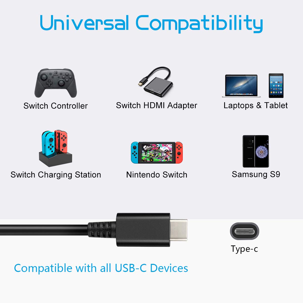 Switch Charger Compatible with Nintendo Switch/Pro Controller/Switch Dock with 5ft Type C Cable,Support TV Mode,2.5 Hours Fast Travel Wall Charger,1.5V/2.6A AC Adapter Power Supply