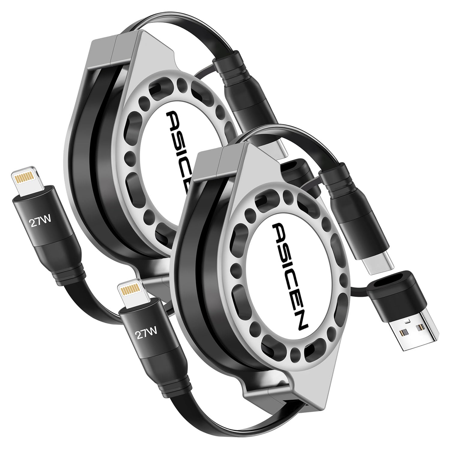 Photo 1 of 3-in-1 Retractable Charging Cable USB C Lightning Adapter USB A/C to Lightning Cable 27W PD [Fast Charging & Data Sync] Multiple Charger for iPhone 14 13 12 11 Xs X SE 8 7 6 5s Plus,iPad,iPod