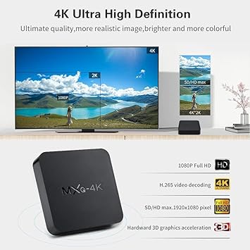TSV MXQ 4k Ultra HD Android 7.1 Smart Android TV Box with VP9 HDR10, LAN 100M, WiFi 2.4G EMMC Design CPU 4 Core Smart Android TV Box