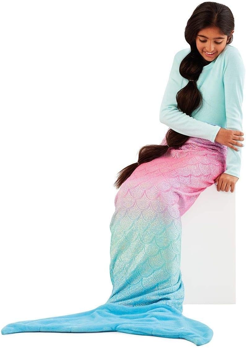 Amazon Com Justice Girls Mermaid Tail Blanket Rainbow Ombre Home Kitchen