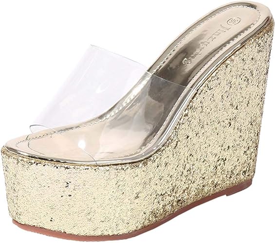 Amazon Yorkfine ウェッジソール サンダル ミュール 厚底 歩きやすい コルク 小さいサイズ 疲れ ない サンダル かわいい 厚底 サンダル キラキラサンダル 金 銀 サボサンダル レディース ビーチサンダル ミュール
