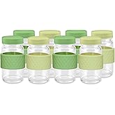 Juice Shot Containers, Glass, Clear, 2oz, Colored Lids & Silicone Grip Bands, Beverage Storage, Juicing, Ginger & Turmeric Bottles