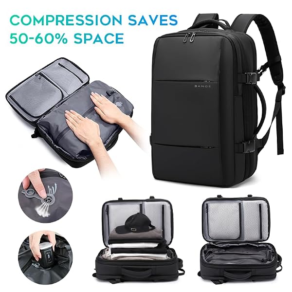 BANGE BACKPACK WITH ANTI-THEFT VACUUM COMPRESSION TRAVEL BACKPACK,EXPANDABLE BACKPACKS WITH PUMP FOR AIRPLANES