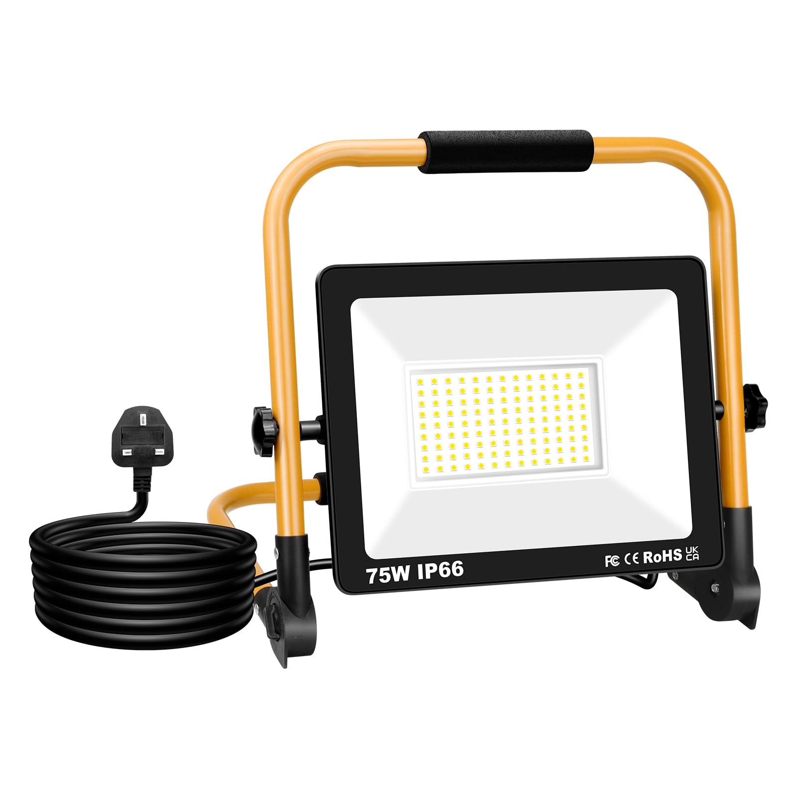 Willpower Portable LED Work Light 75W Job Site Lights 7500LM IP66 Waterproof Construction Floodlights Outdoor with Stand 6500K Daylight White for Camping Workshop Garage with 3.5m Wire Plug