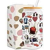Twilight Merch, Vampire Merch, Edward Vampire Gift, TV Show Inspired Gifts for Girls, Vampire Lover, Edward Bella Fans, Movie Lovers, 16 oz Iced Coffee Glass Cup with Lid Straw