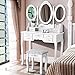 mecor Makeup Vanity with 4Drawers,Vanity Table Set w/Round Mirror Girls Women Wood Dressing Table Cushioned Stool Bedroom Furniture White