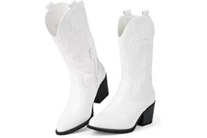 MUSSHOE Cowgirl Boots Cowboy Boots for Women Metallic Boots Embroidered Pointed Toe Chunky Heel Western Boots Women