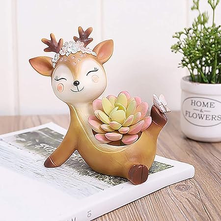 SpaceinCart Resin Succulent Deer Flowerpot Mini Fawn Planter Pot Desk Ornament Home & Garden Decor Indoor Plant Container