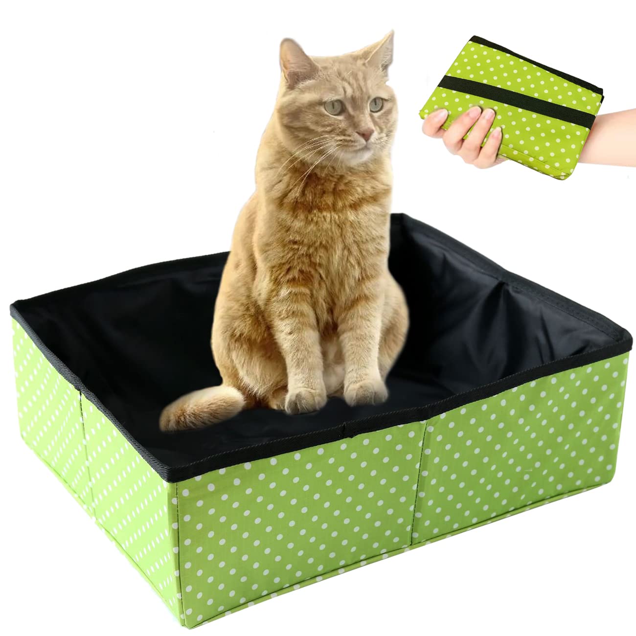 Foldable Portable Cat Litter Tray - Waterproof, Easy to Clean, Useful for Outdoors, Camping, Home Use, Green