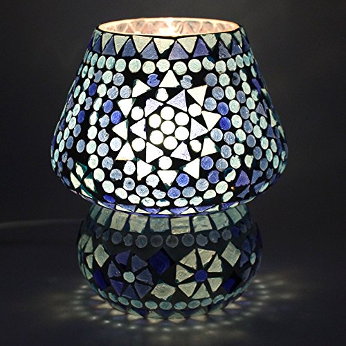 earthenmetal Handcrafted Blue Coloured Crystal Dome Shaped Glass Table Lamp (Small Size 17 cm, White)