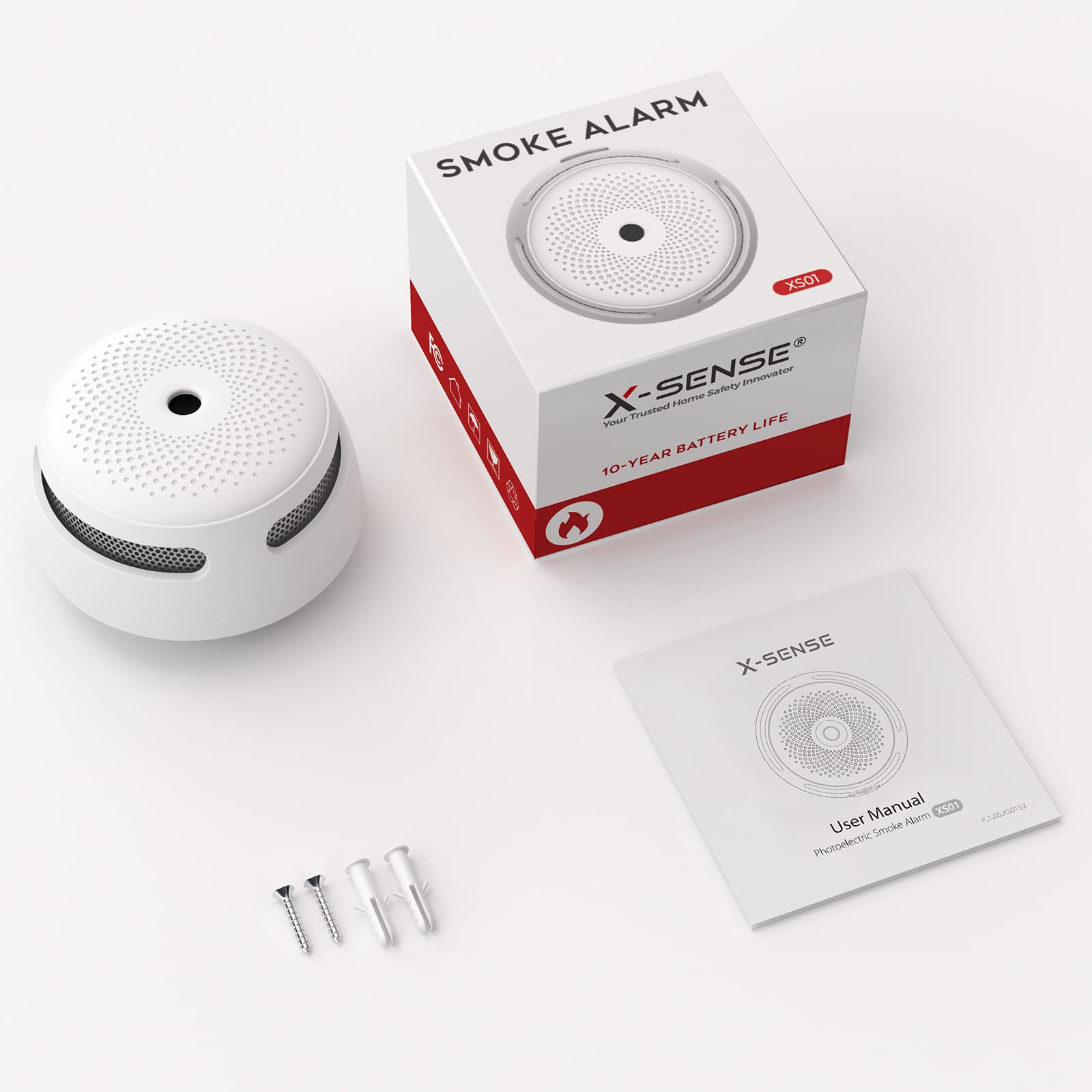 X-Sense Mini Smoke Alarm, 10-Year Battery Fire Alarm Smoke Detector with LED Indicator & Silence Button, XS01