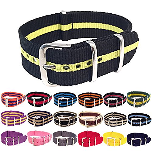 Wrist & Style NylonNATO Watch Strap (20mm, Black/ThinYellow/Black)