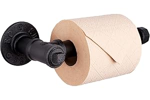 Livabber Industrial Pipe Toilet Paper Holder - Vintage Style DIY Wall Mount Roll Tissue Towel Holder for Bathroom Living Room and Kitchen (6", Black)