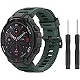 MoKo Watch Band Compatible with Amazfit T-Rex/T-Rex Pro Smartwatch, Soft Silicone Replacement Sport Strap Breathable Wristband with Screwdrivers, Olive Green
